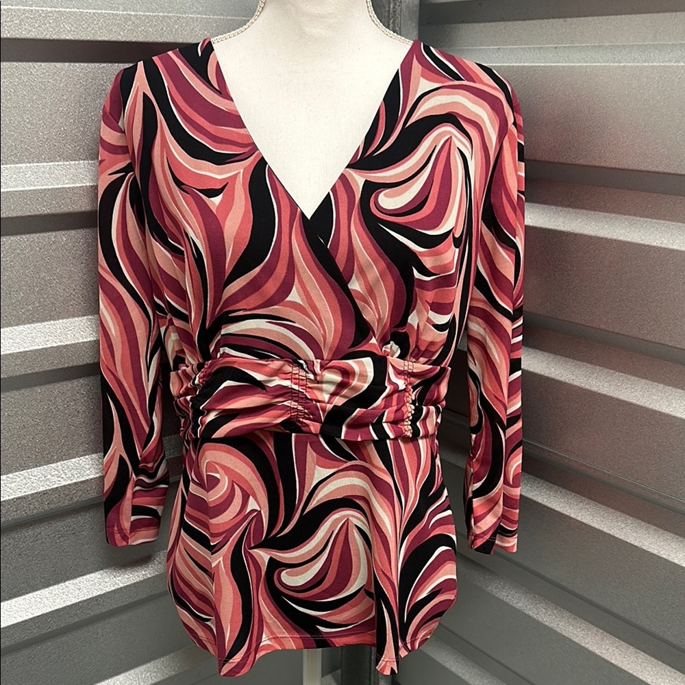 Nine & Co Women's Long Sleeve Top V-Neck Size L Retro Y2K Vintage Hippie Blouse